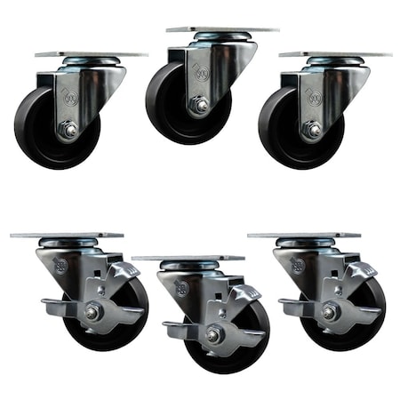 Service Caster Assure Parts 190CW3SHP23 Replacement Caster Set with Brakes, 6PK ASS-SCC-20S314-POS-3-TLB-3
